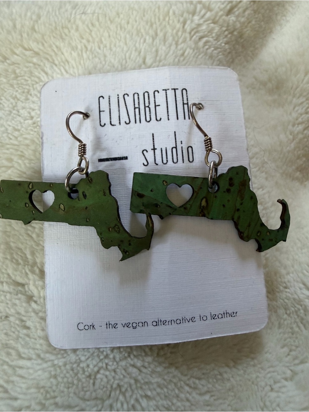 Green Cork State Earrings with Heart Cutout